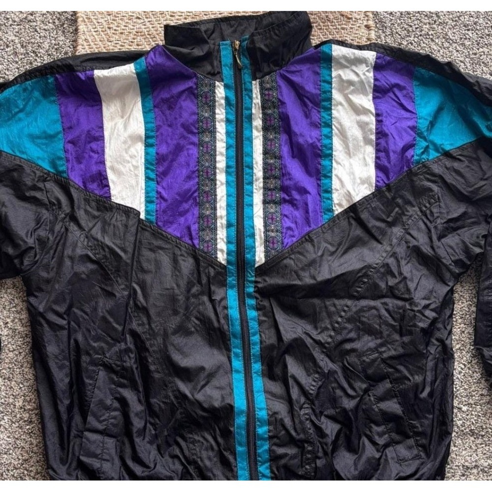 Bold Spirit Vintage 90s Colorblock Windbreaker Jacket Purple Teal Black Large